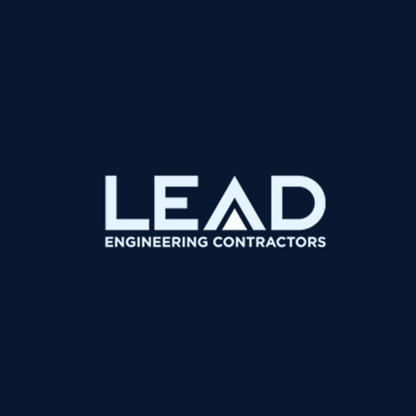 LEAD ENGINEERING CONTRACTORS logo, dark blue, triangle A.
