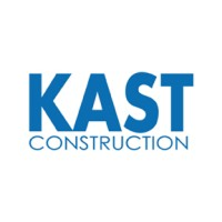 KAST Construction logo: bold blue “KAST” above smaller “CONSTRUCTION”.